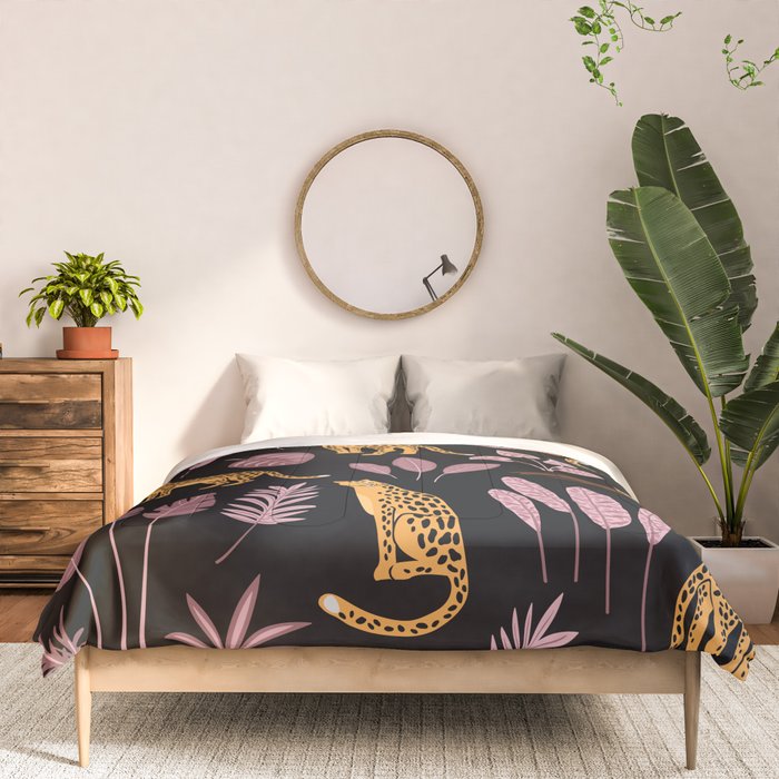 Beautiful Leopard & Pink Leaf Pattern Comforter Gallery Image 3