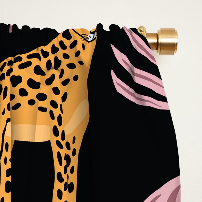 Beautiful Leopard & Pink Leaf Pattern Window Curtain Gallery Image 2