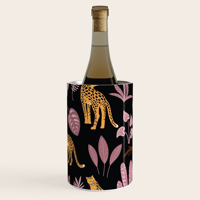 Beautiful Leopard & Pink Leaf Pattern Wine Chiller Gallery Image 1