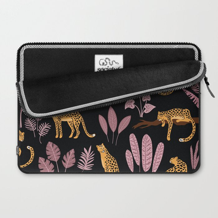 Beautiful Leopard & Pink Leaf Pattern Laptop Sleeve Gallery Image 2