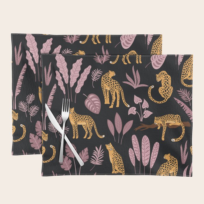 Beautiful Leopard & Pink Leaf Pattern Placemat Gallery Image 1