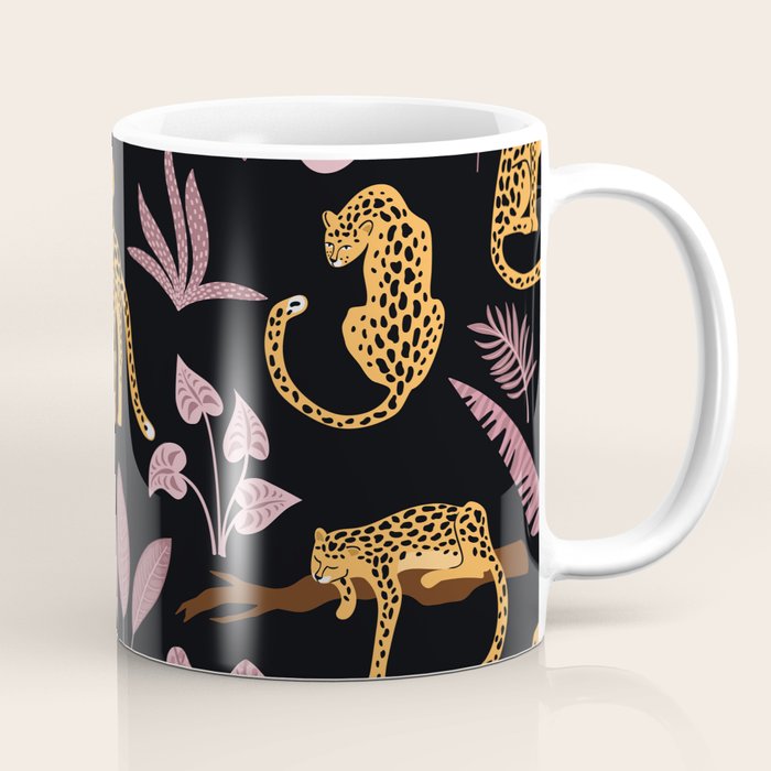 Beautiful Leopard & Pink Leaf Pattern Coffee Mug Gallery Image 1