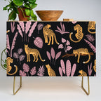 Beautiful Leopard & Pink Leaf Pattern Credenza Gallery Image 1