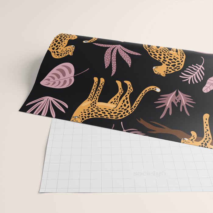 Beautiful Leopard & Pink Leaf Pattern Wrapping Paper Gallery Image 2