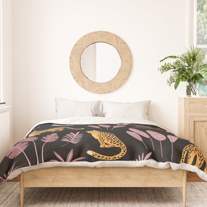 Beautiful Leopard & Pink Leaf Pattern Duvet Cover Gallery Image 3