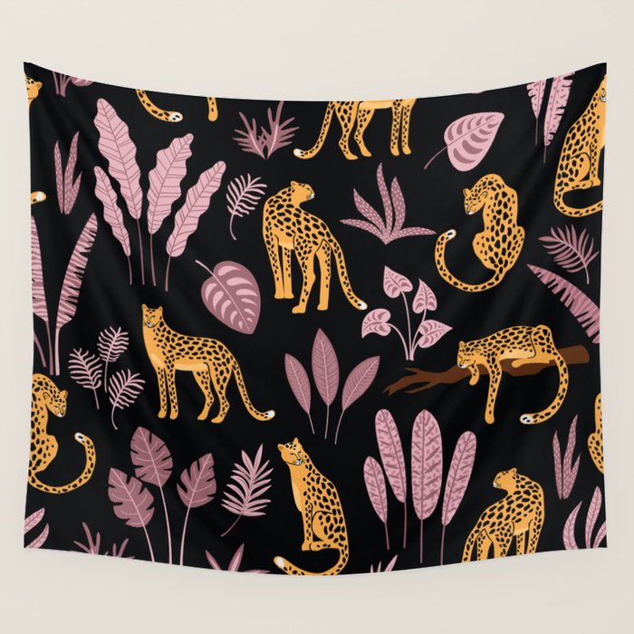 Beautiful Leopard & Pink Leaf Pattern Wall Tapestry Gallery Image 4