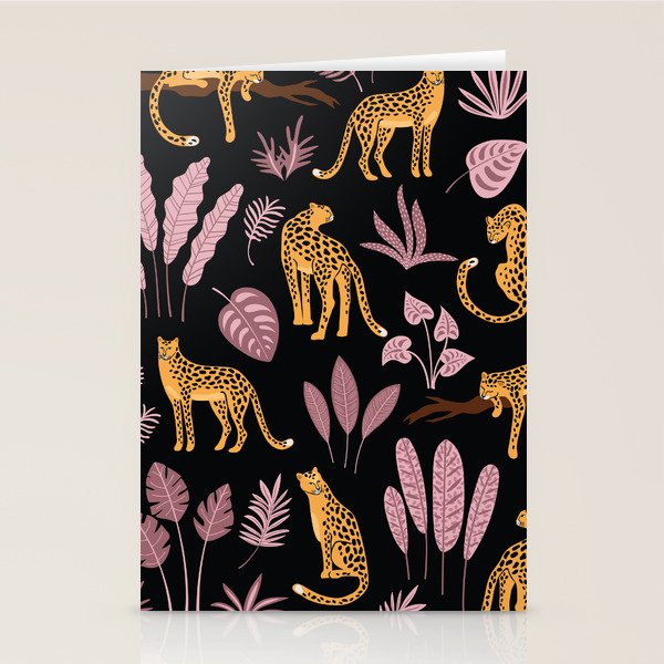 Beautiful Leopard & Pink Leaf Pattern Stationery Card Gallery Image 2