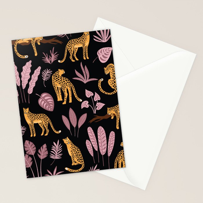 Beautiful Leopard & Pink Leaf Pattern Stationery Card Gallery Image 2