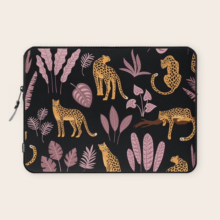 Beautiful Leopard & Pink Leaf Pattern Laptop Sleeve Gallery Image 1