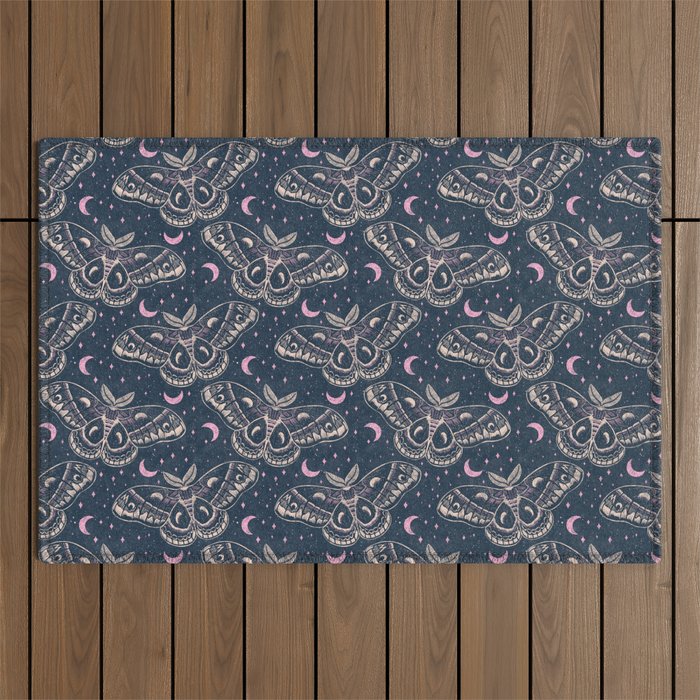 Celestial Cecropia - midnight blue and orchid  Outdoor Rug Gallery Image 1