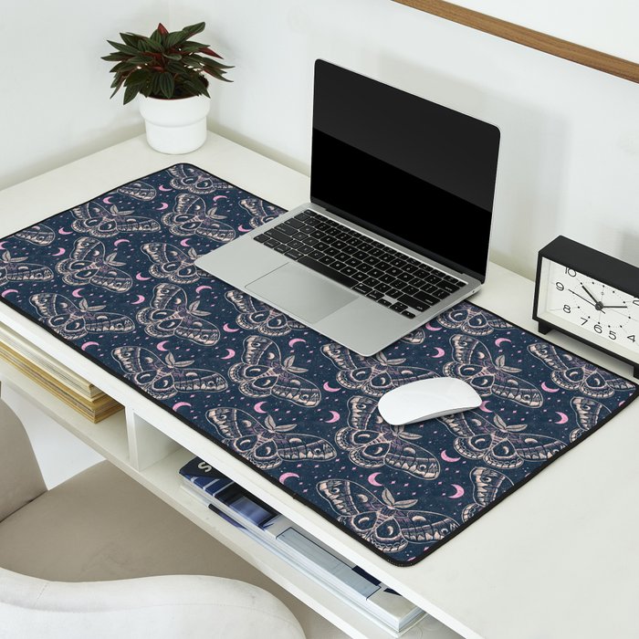 Celestial Cecropia - midnight blue and orchid  Desk Mat Gallery Image 2
