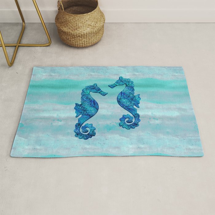 Blue Seahorse Couple Underwater Rug Gallery Image 1