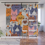 Funny diverse cat crowd character cartoon background Wall Mural Gallery Image 1