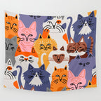 Funny diverse cat crowd character cartoon background Wall Tapestry Gallery Image 4
