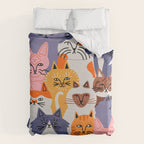 Funny diverse cat crowd character cartoon background Duvet Cover Gallery Image 6