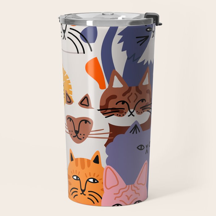 Funny diverse cat crowd character cartoon background Travel Mug Gallery Image 2