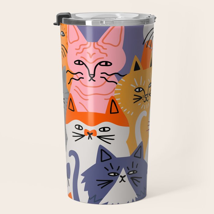 Funny diverse cat crowd character cartoon background Travel Mug Gallery Image 3