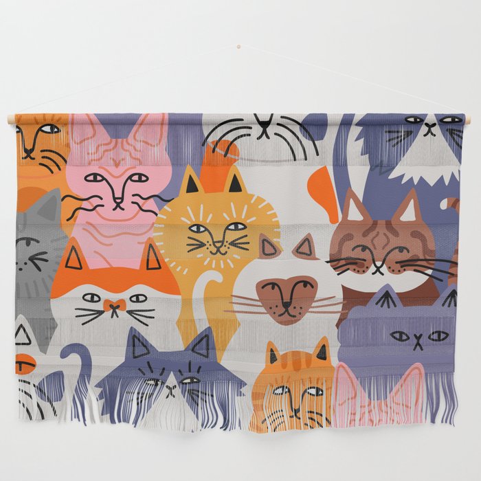 Funny diverse cat crowd character cartoon background Wall Hanging Gallery Image 1