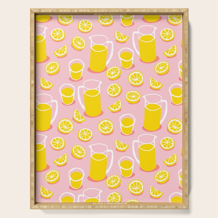 Fresh lemonade fruit drink cartoon pattern Serving Tray Gallery Image 1
