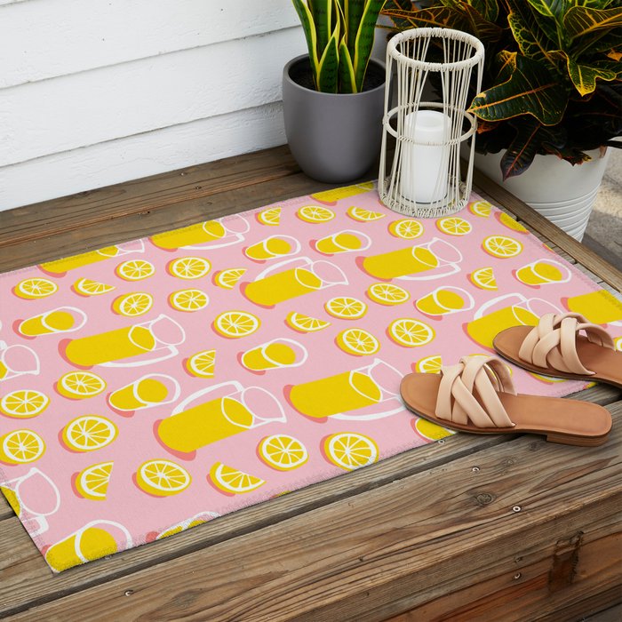 Fresh lemonade fruit drink cartoon pattern Outdoor Rug Gallery Image 2