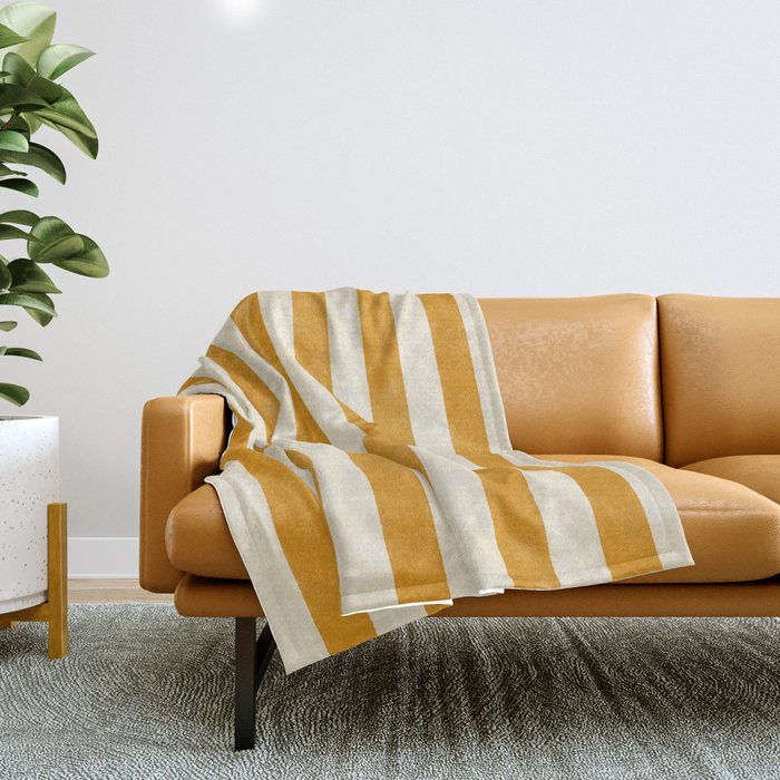 Cabana Stripe - marigold & cream Throw Blanket Gallery Image 1