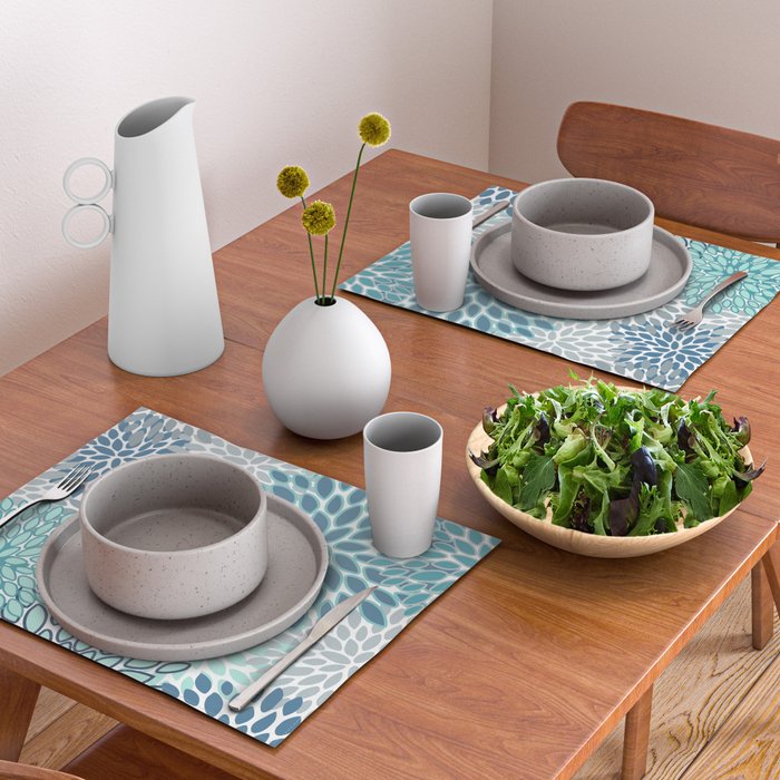 Festive, Floral Prints, Teal, Turquoise and Gray Placemat Gallery Image 2