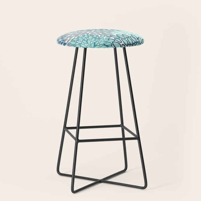 Festive, Floral Prints, Teal, Turquoise and Gray Stool Gallery Image 1