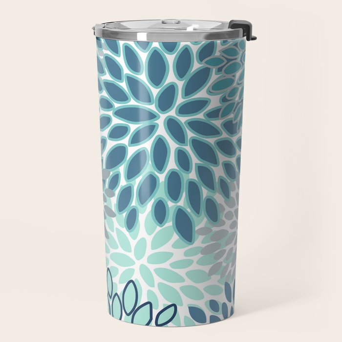 Festive, Floral Prints, Teal, Turquoise and Gray Travel Mug Gallery Image 2