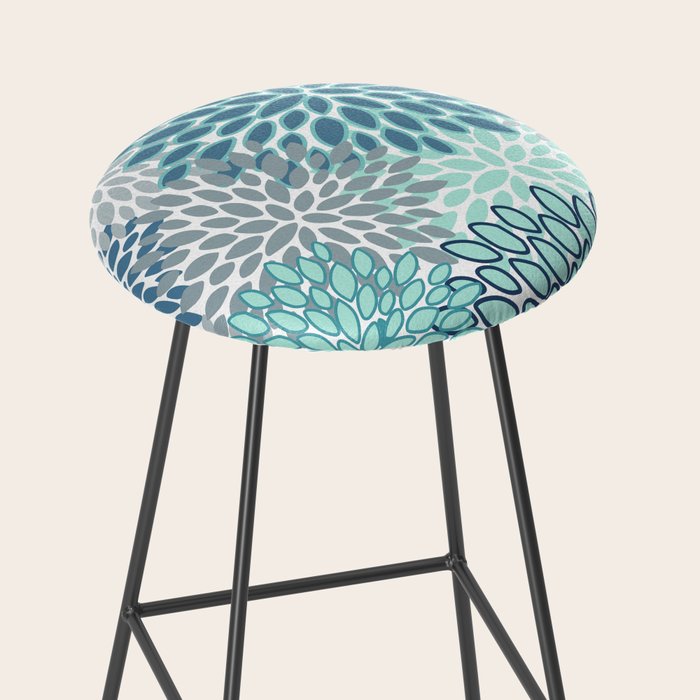 Festive, Floral Prints, Teal, Turquoise and Gray Stool Gallery Image 2
