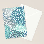 Festive, Floral Prints, Teal, Turquoise and Gray Stationery Card Gallery Image 2