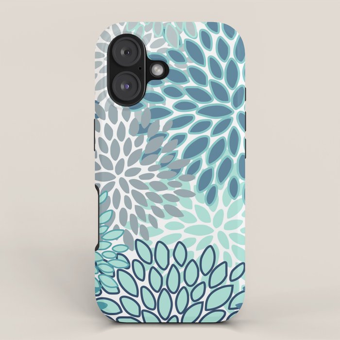 Festive, Floral Prints, Teal, Turquoise and Gray iPhone Case Gallery Image 1