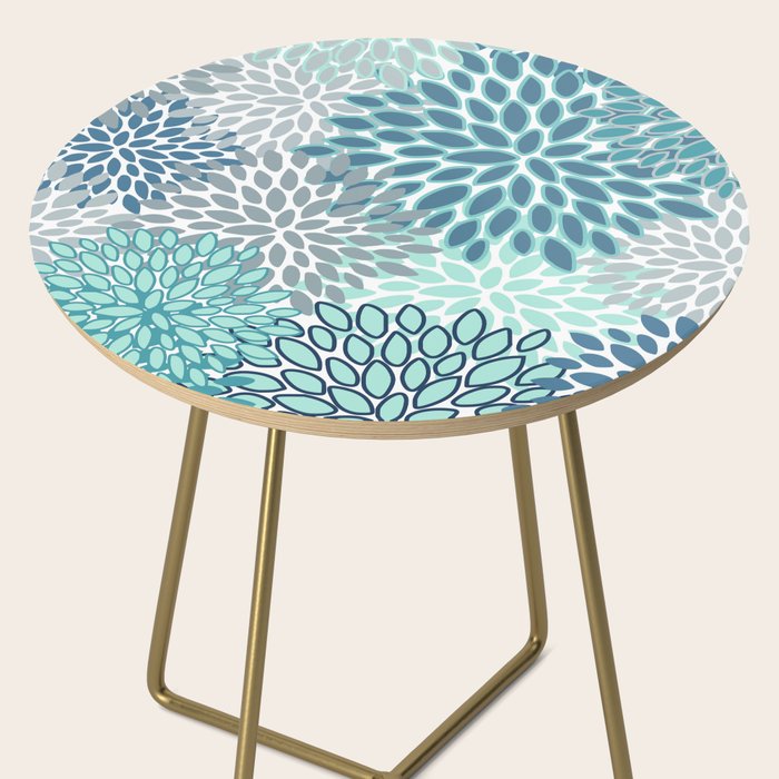 Festive, Floral Prints, Teal, Turquoise and Gray Side Table Gallery Image 2
