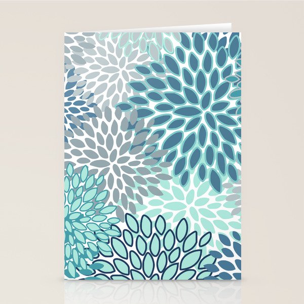 Festive, Floral Prints, Teal, Turquoise and Gray Stationery Card Gallery Image 1