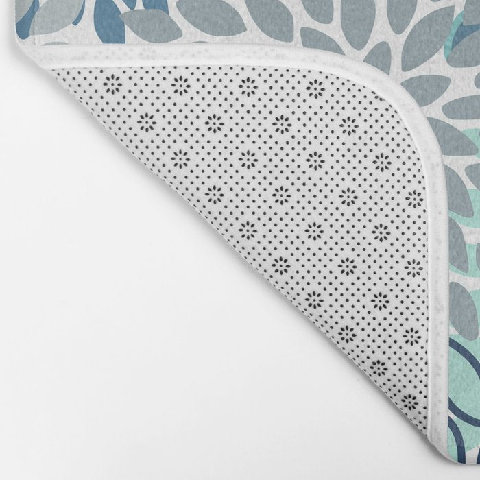 Festive, Floral Prints, Teal, Turquoise and Gray Bath Mat Gallery Image 2