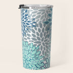 Festive, Floral Prints, Teal, Turquoise and Gray Travel Mug Gallery Image 3