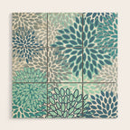 Festive, Floral Prints, Teal, Turquoise and Gray Wood Wall Art Gallery Image 1