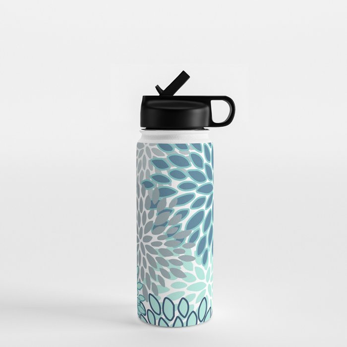 Festive, Floral Prints, Teal, Turquoise and Gray Water Bottle Gallery Image 1