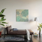 Festive, Floral Prints, Teal, Turquoise and Gray Wood Wall Art Gallery Image 2