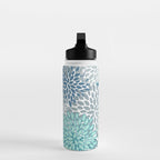 Festive, Floral Prints, Teal, Turquoise and Gray Water Bottle Gallery Image 3