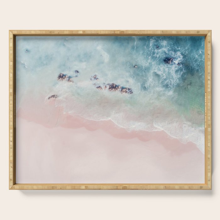 Ocean Pink Blush Beach Print - Aerial Beach - Sea Photo - Travel photography by Ingrid Beddoes Serving Tray Gallery Image 1