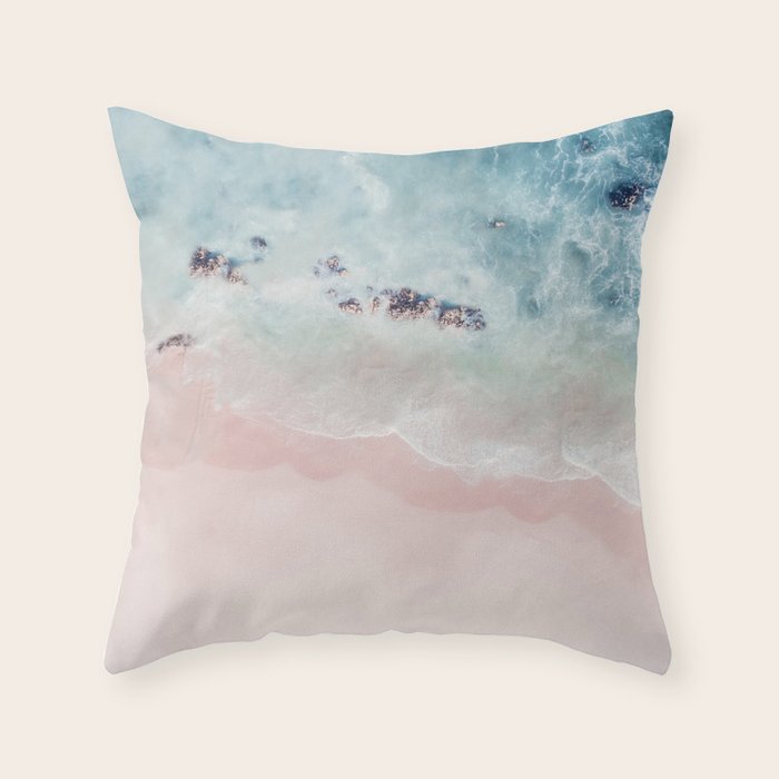 Ocean Pink Blush Beach Print - Aerial Beach - Sea Photo - Travel photography by Ingrid Beddoes Throw Pillow Gallery Image 6