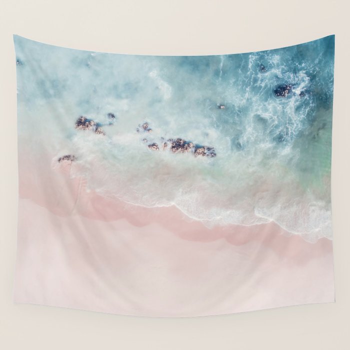 Ocean Pink Blush Beach Print - Aerial Beach - Sea Photo - Travel photography by Ingrid Beddoes Wall Tapestry Gallery Image 4