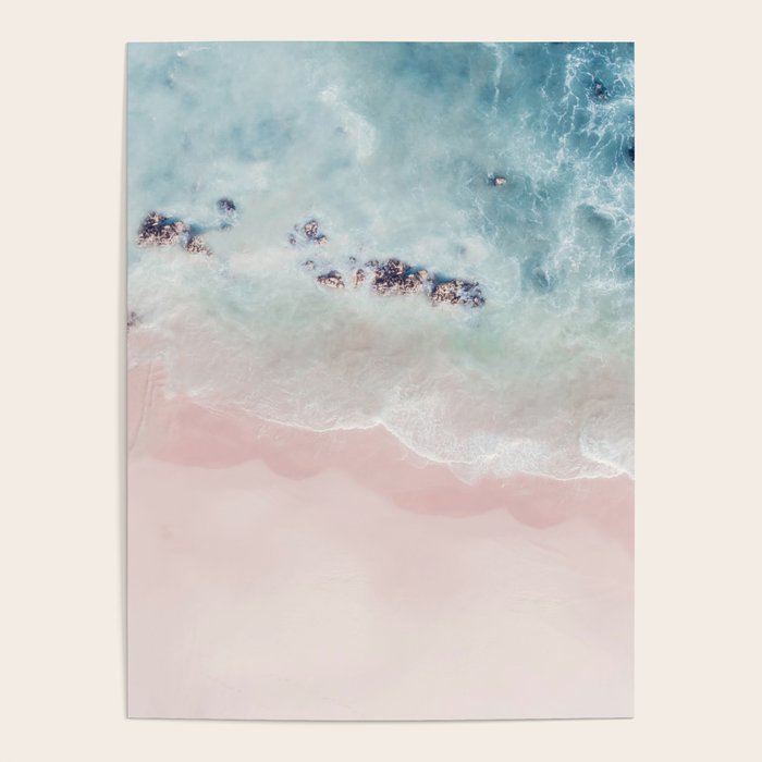 Ocean Pink Blush Beach Print - Aerial Beach - Sea Photo - Travel photography by Ingrid Beddoes Poster