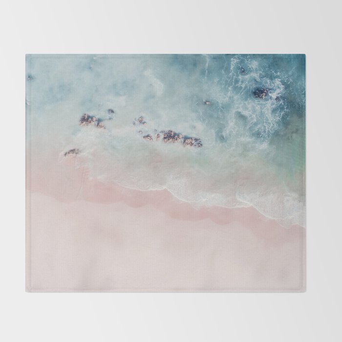 Ocean Pink Blush Beach Print - Aerial Beach - Sea Photo - Travel photography by Ingrid Beddoes Throw Blanket Gallery Image 2