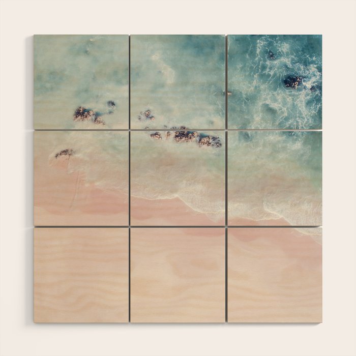Ocean Pink Blush Beach Print - Aerial Beach - Sea Photo - Travel photography by Ingrid Beddoes Wood Wall Art Gallery Image 1