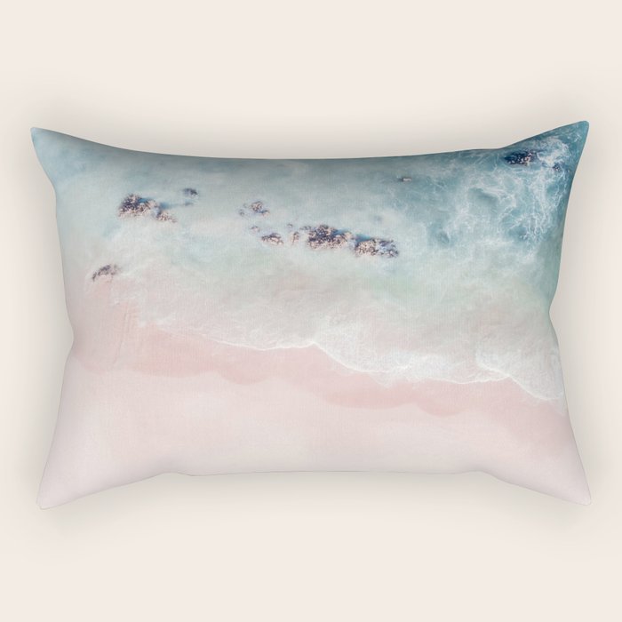 Ocean Pink Blush Beach Print - Aerial Beach - Sea Photo - Travel photography by Ingrid Beddoes Rectangular Pillow Gallery Image 1