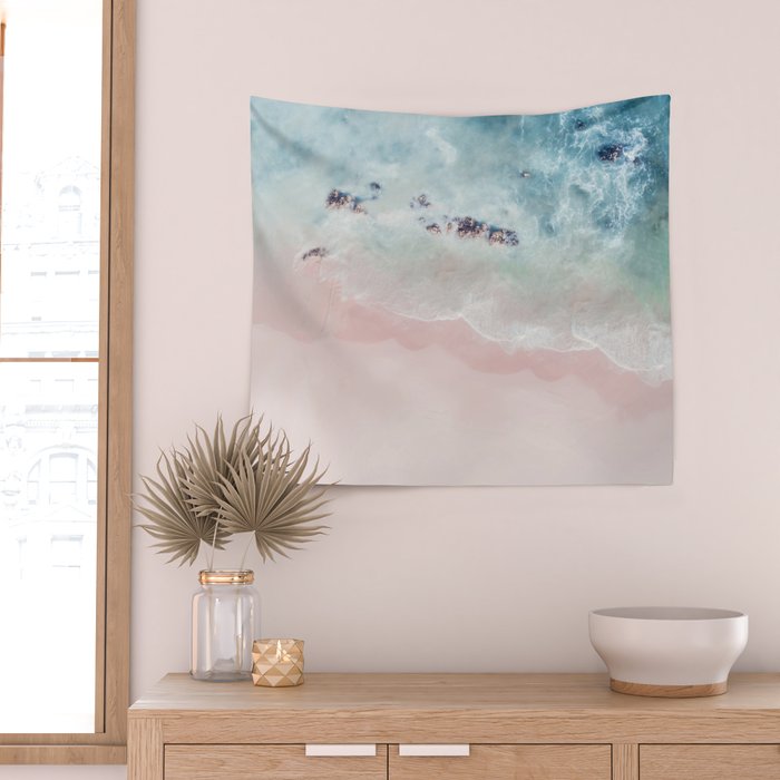 Ocean Pink Blush Beach Print - Aerial Beach - Sea Photo - Travel photography by Ingrid Beddoes Wall Tapestry Gallery Image 2