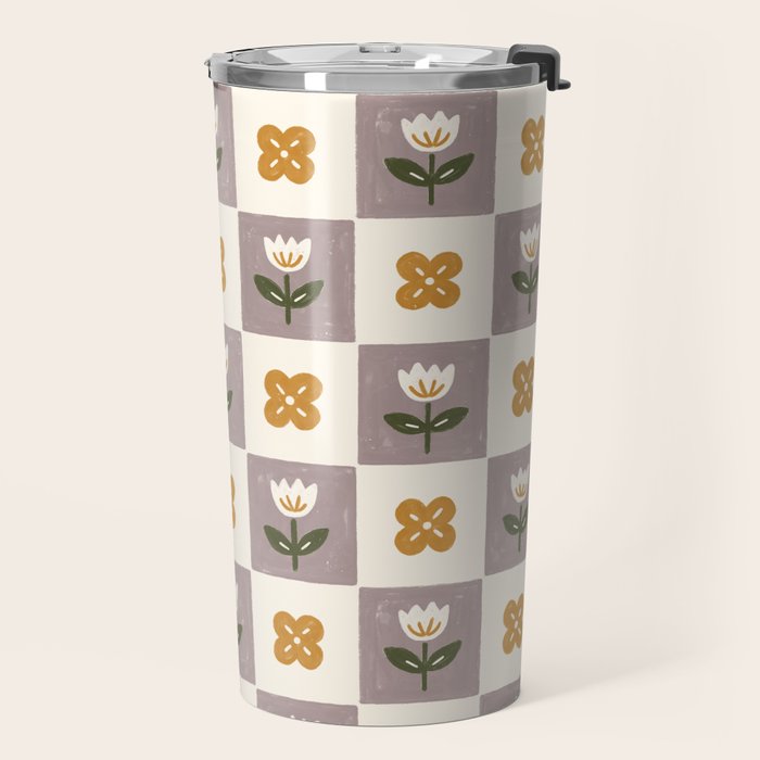 Checkerboard Flowers Travel Mug Gallery Image 2