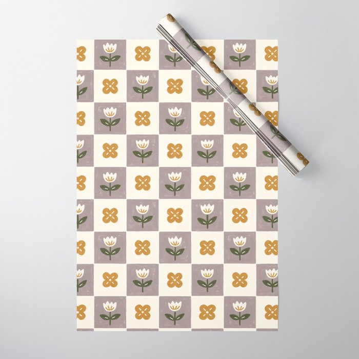 Checkerboard Flowers Wrapping Paper Gallery Image 1