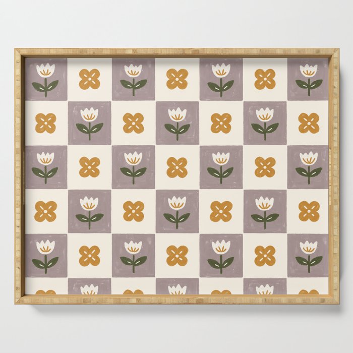 Checkerboard Flowers Serving Tray Gallery Image 1
